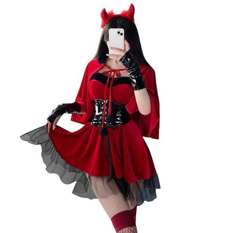 Women'S Red Accessories - Kostum Cosplay Wanita Setan Merah 6Pcs