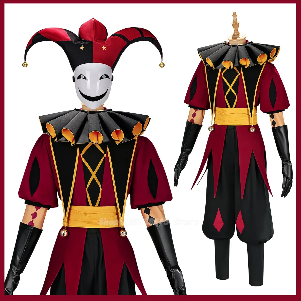 Women'S Red Accessories - Kostum Cosplay Pierrot Harlequin, Topeng, Topi