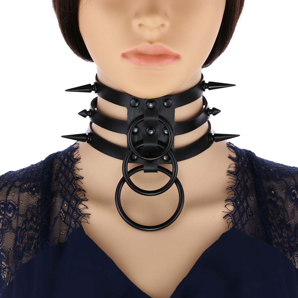 Women'S Emo Accessories - Kalung Choker Perbudakan Kulit Keling Hitam