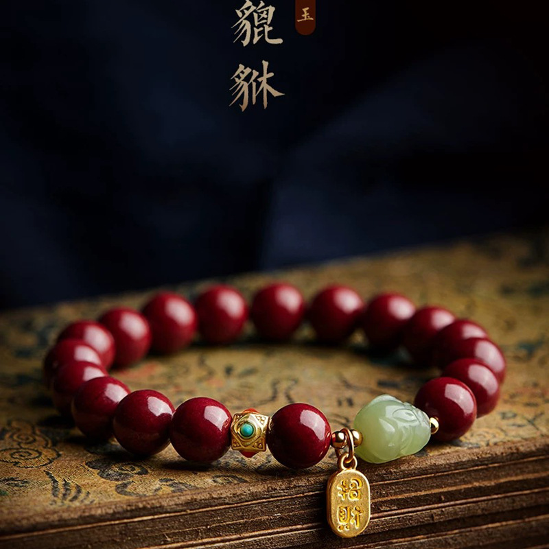 Women'S Red Accessories - Aksesori Manik-manik Gelang Pixiu Cinnabar Organik